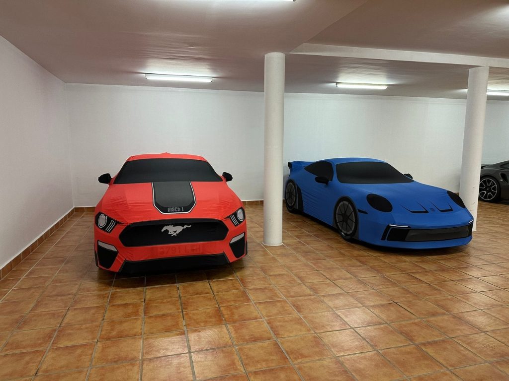 a mustang and a porsche covered by our printed made to measure covers